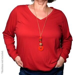 Torrid Red‎ Long Sleeve V-Neck Tee 2X Plus Size Classic Basic